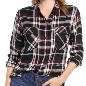 Sanctuary Plaid Boyfriend Button Shirt Large Grunge Western Cowgirl Style